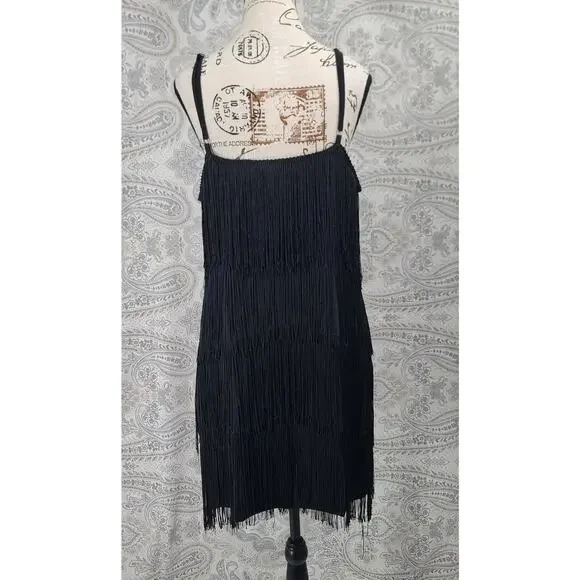 Taylor Swift Showgirl vibes black dress fringe Size XL flapper Shake it off - Picture 3 of 7